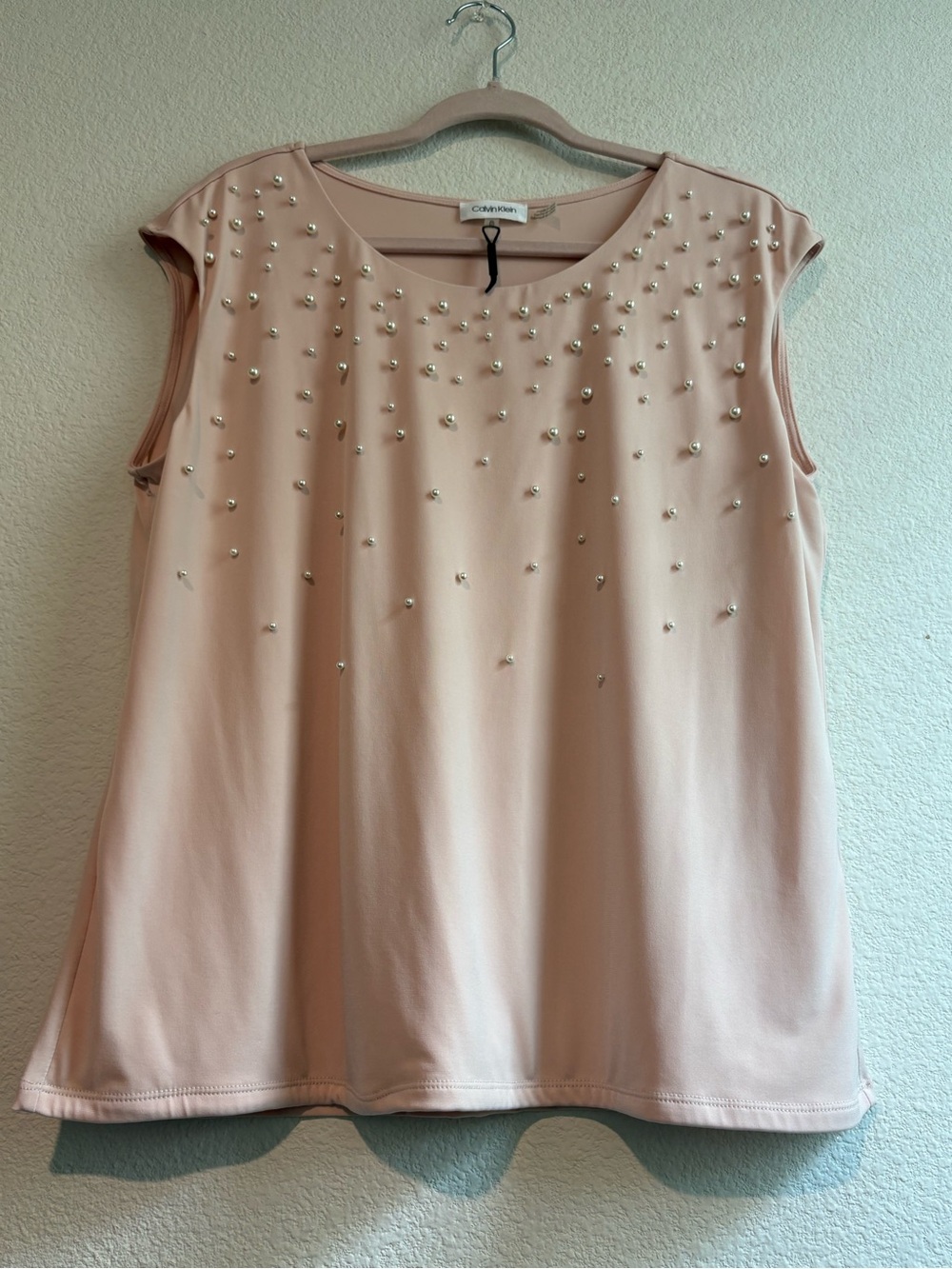 Calvin Klein Blush Pink Pearl Details Sleeveless Tank NWT SZ-XL